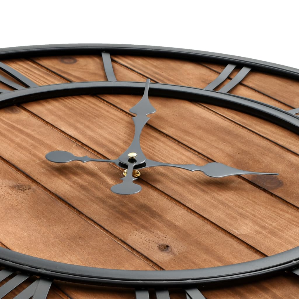 Vintage wall clock with quartz, wood and metal, XXL, 60 cm
