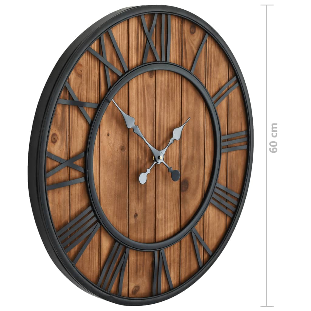 Vintage wall clock with quartz, wood and metal, XXL, 60 cm