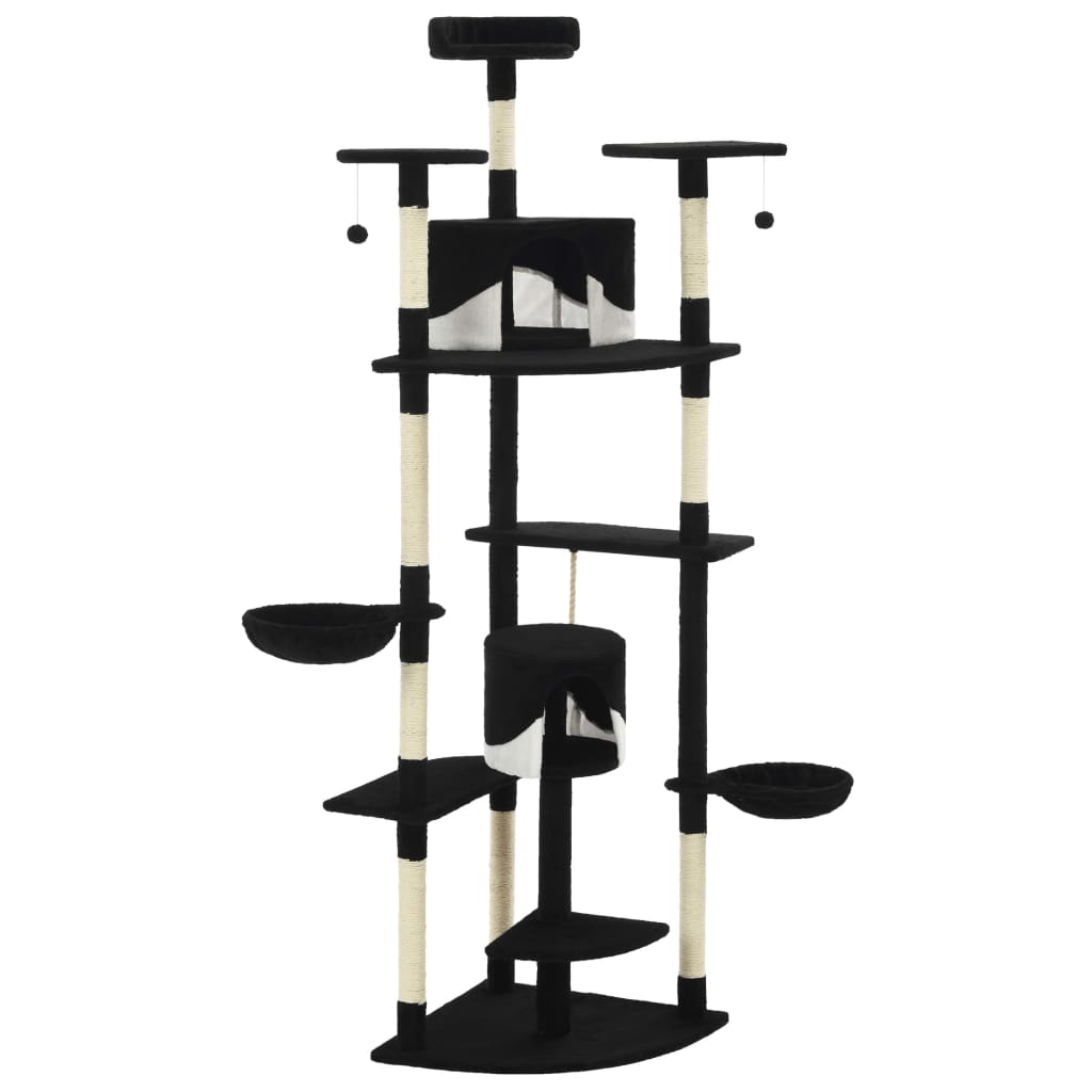 Cat set, sisal rope poles 203 cm Black and white