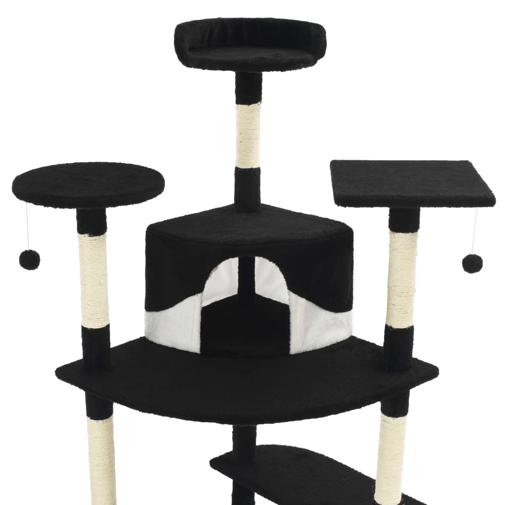 Cat set, sisal rope poles 203 cm Black and white