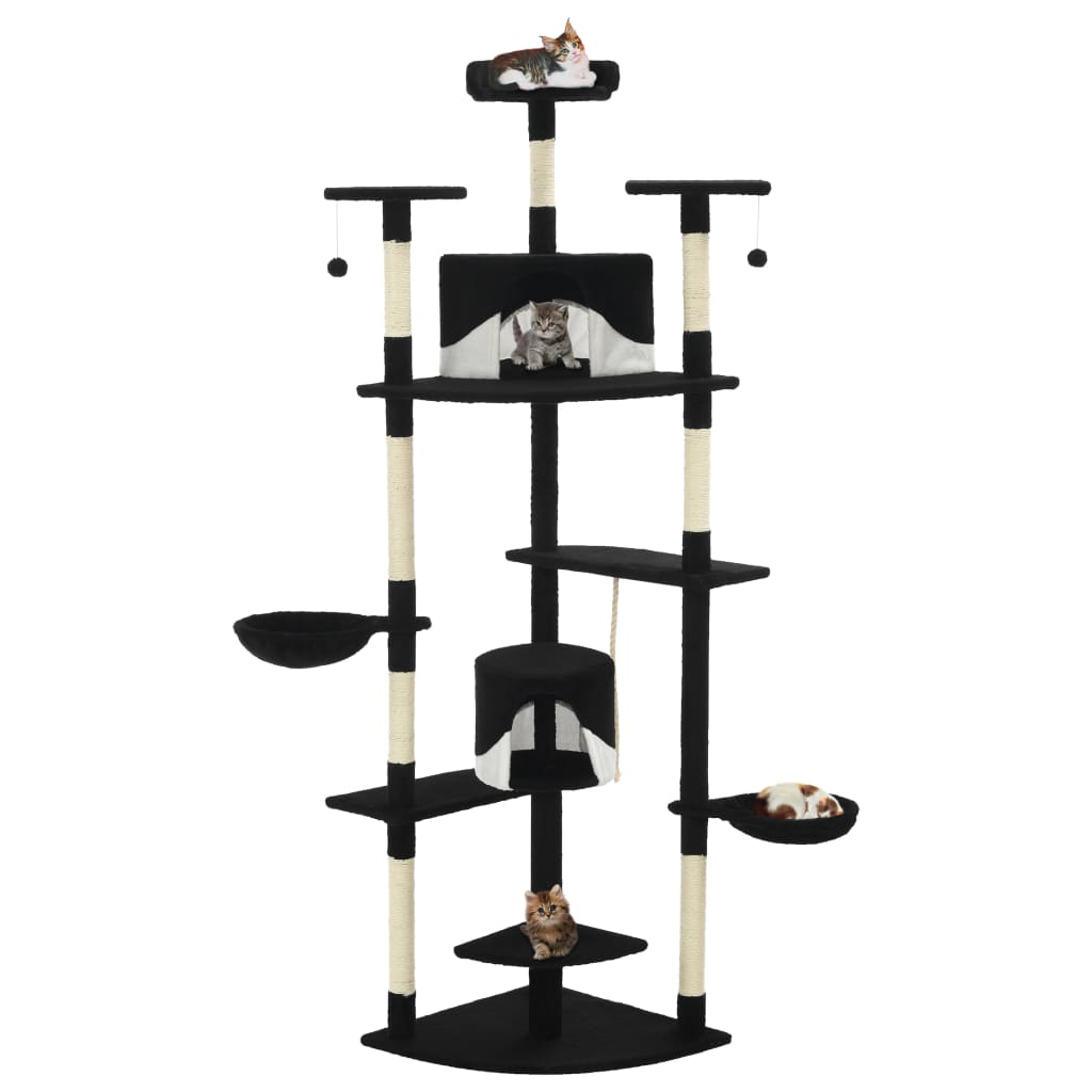 Cat set, sisal rope poles 203 cm Black and white