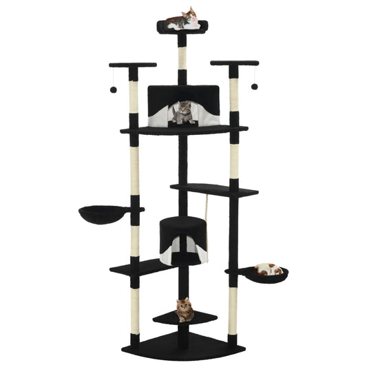 Cat set, sisal rope poles 203 cm Black and white