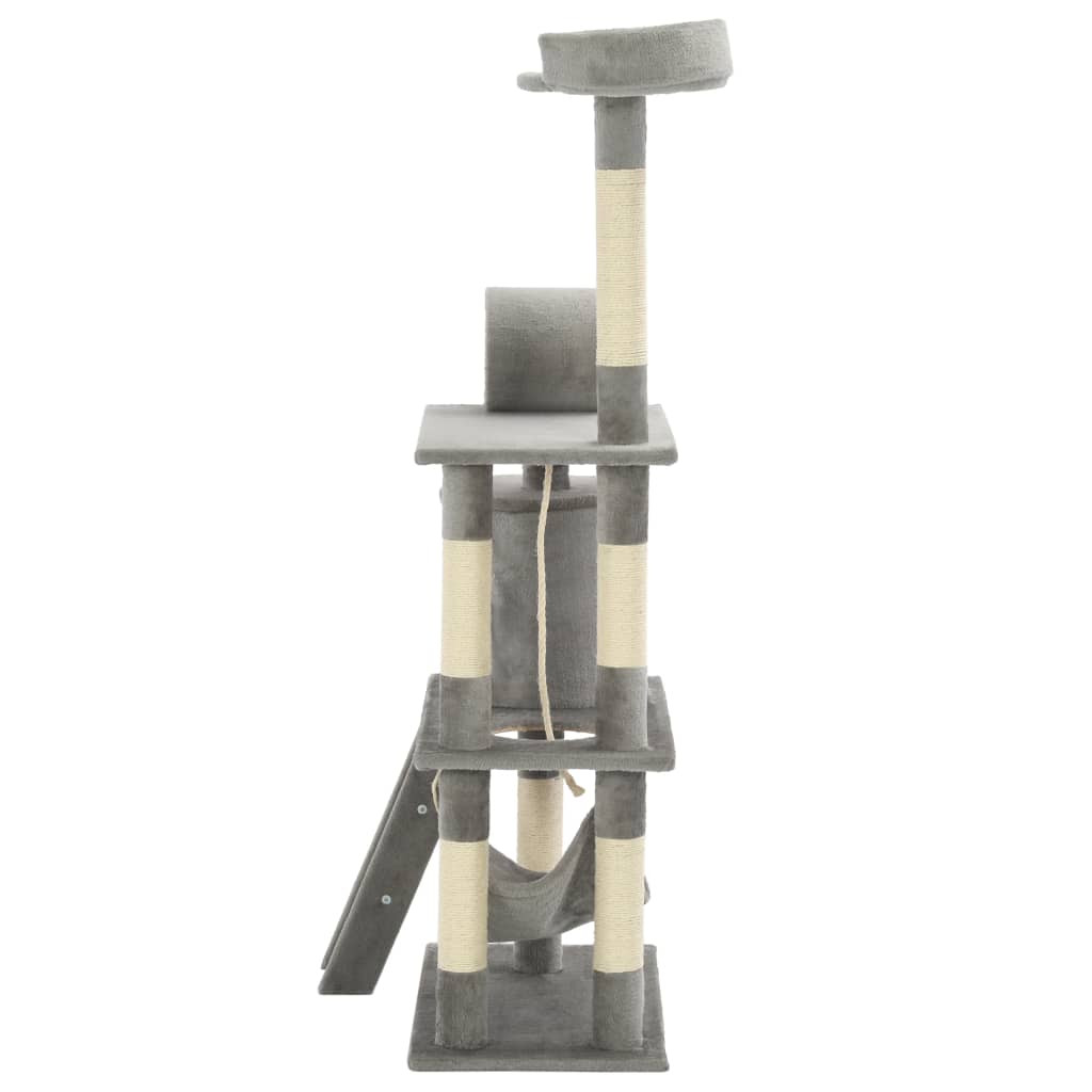 Ansamblu de joacă pisici, cu stâlpi funie sisal, 140 cm, gri