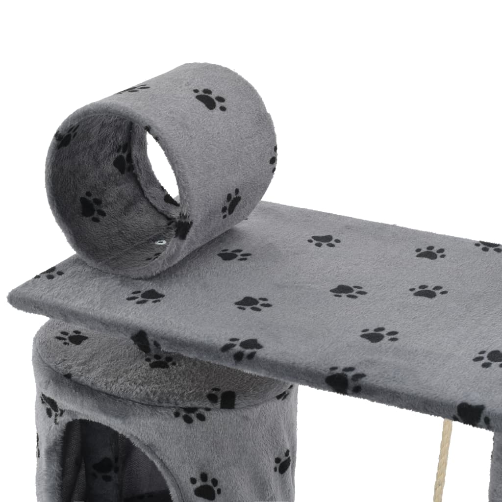 Cat set poles sisal rope, 140 cm paw print, gray