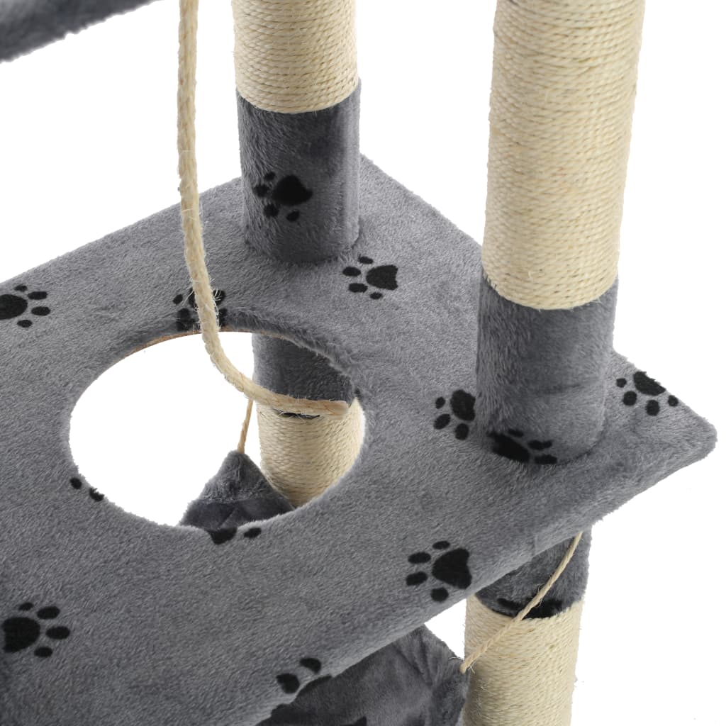 Cat set poles sisal rope, 140 cm paw print, gray