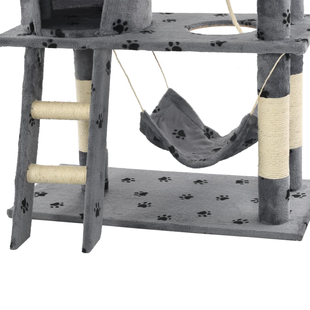 Cat set poles sisal rope, 140 cm paw print, gray