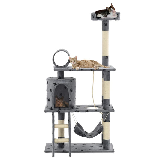 Cat set poles sisal rope, 140 cm paw print, gray