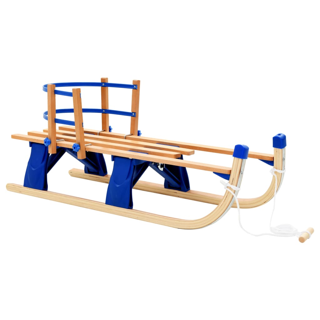 Folding snow sled with backrest, wood, 119 cm