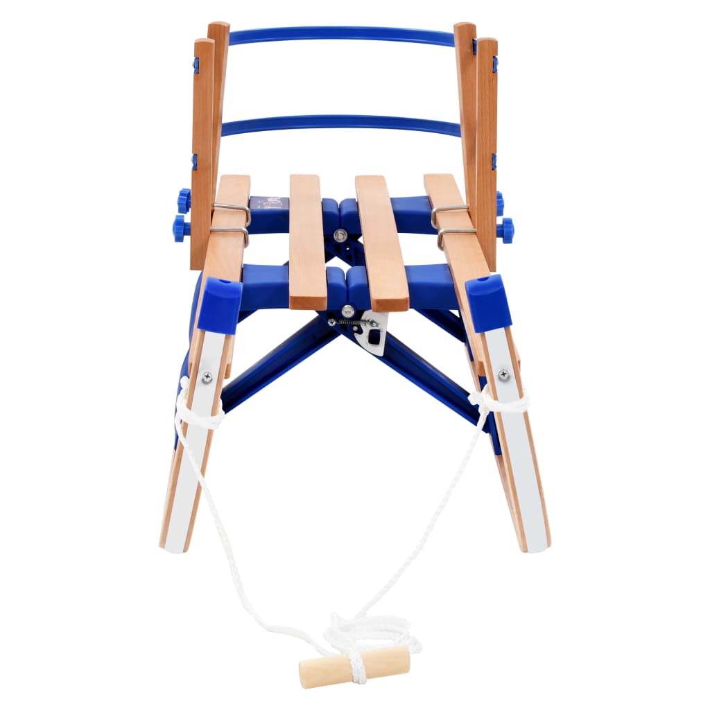 Folding snow sled with backrest, wood, 119 cm