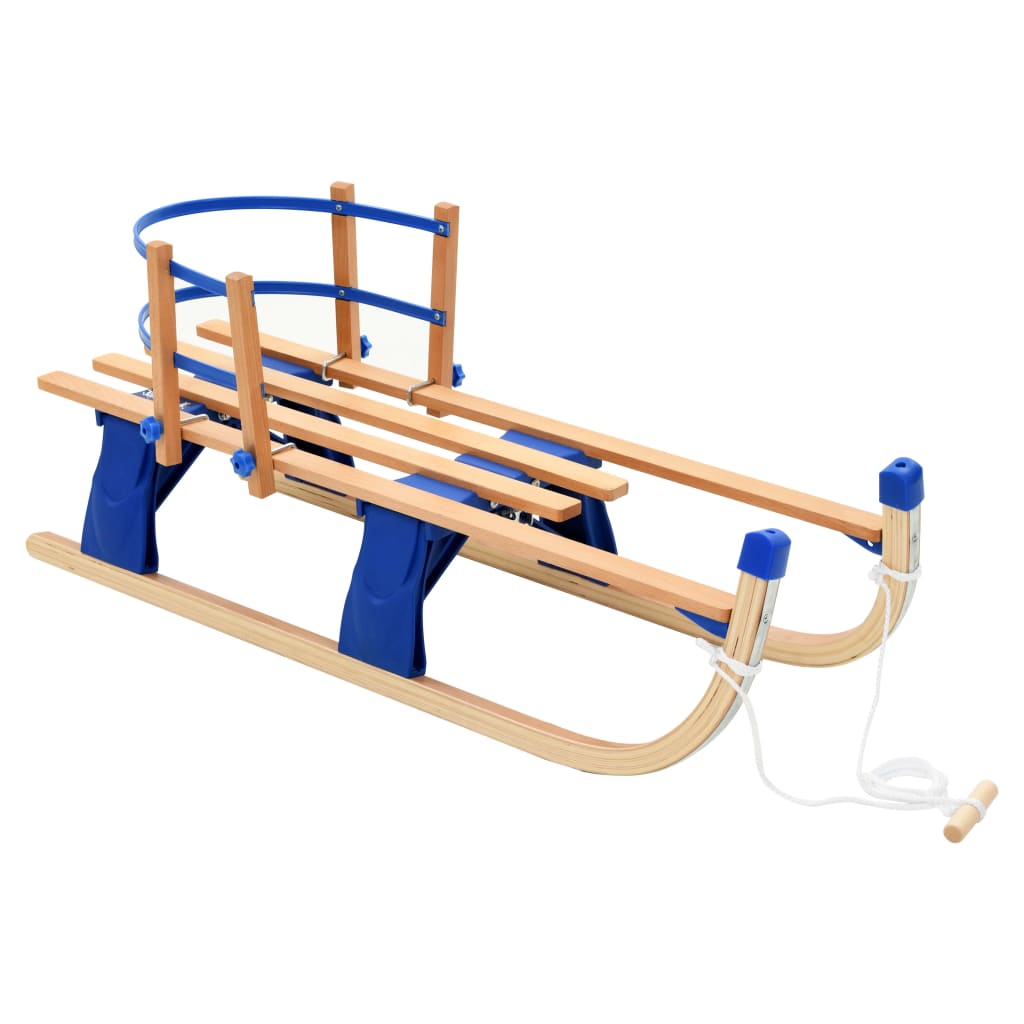 Folding snow sled with backrest, wood, 119 cm