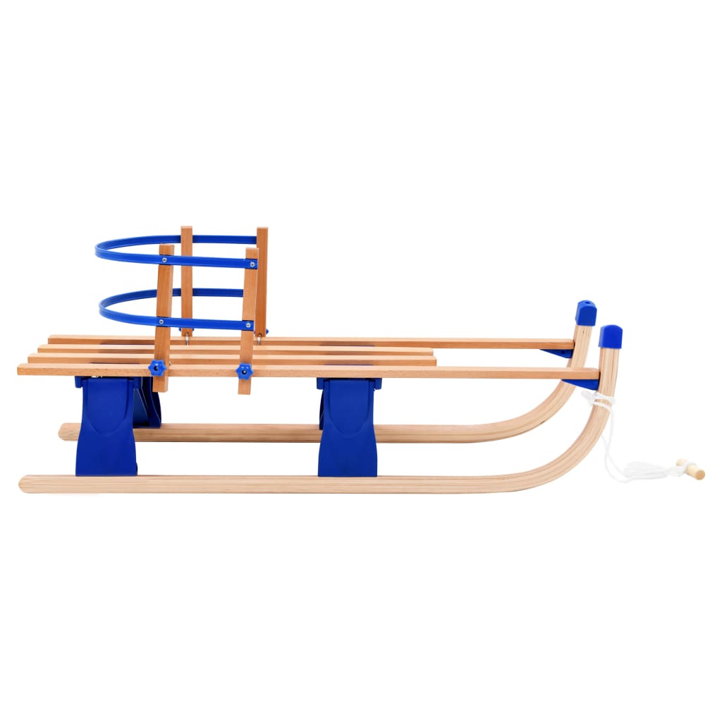 Folding snow sled with backrest, wood, 119 cm