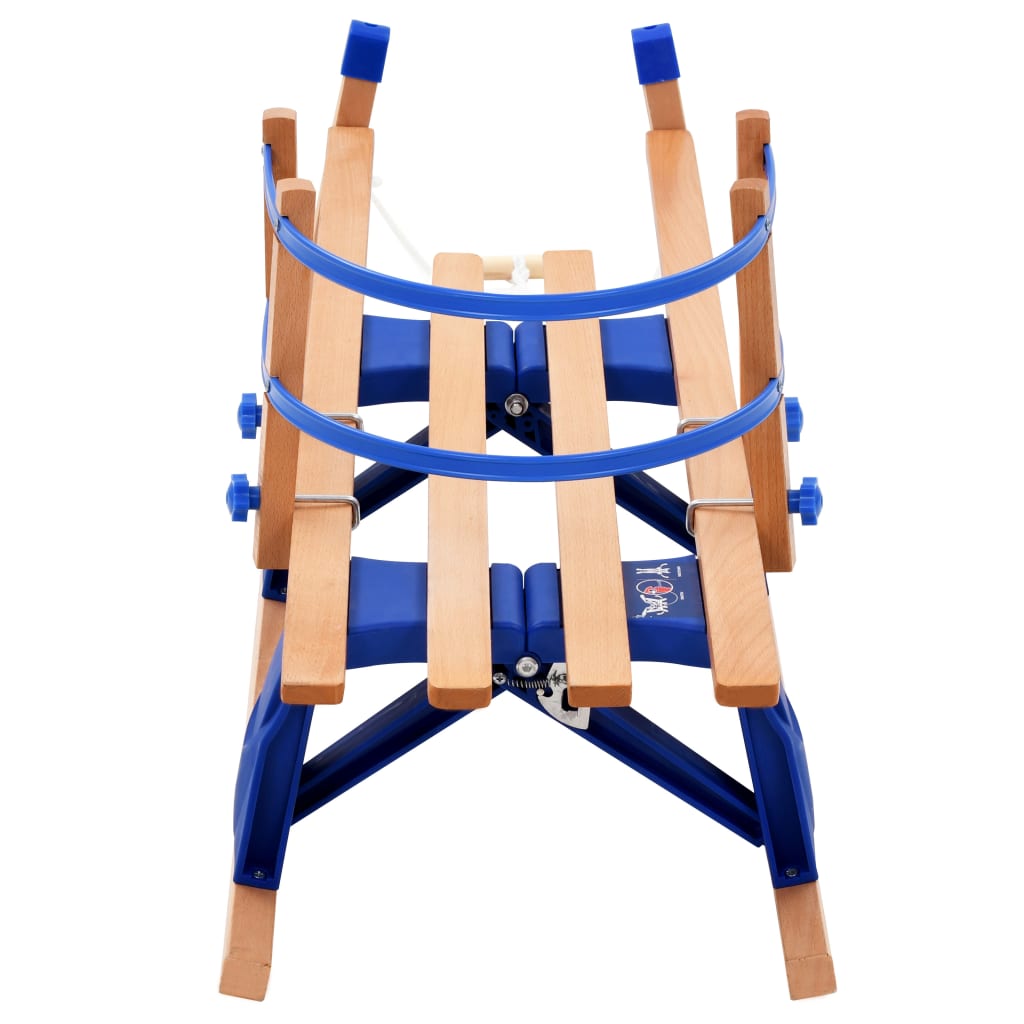 Folding snow sled with backrest, wood, 119 cm