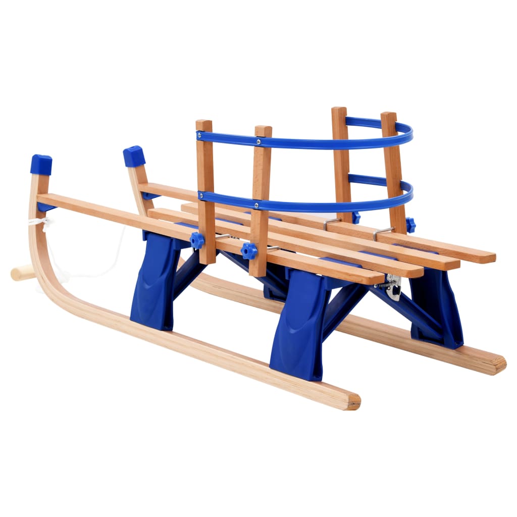 Folding snow sled with backrest, wood, 119 cm