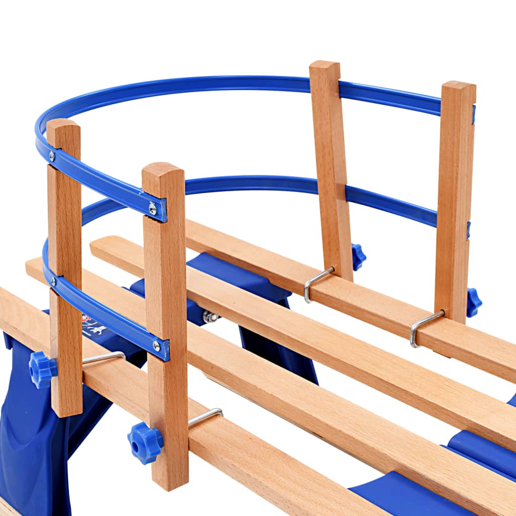 Folding snow sled with backrest, wood, 119 cm