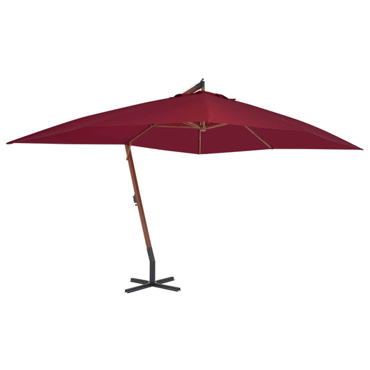 Umbrelă consolă de grădină cu stâlp din lemn, bordo, 400x300 cm