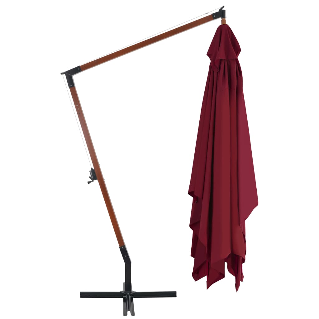 Umbrelă consolă de grădină cu stâlp din lemn, bordo, 400x300 cm