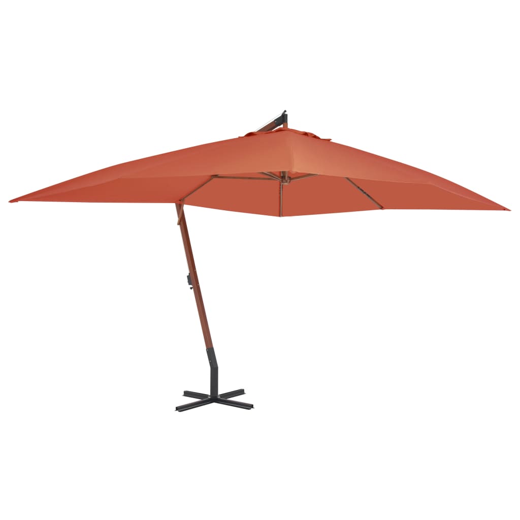 Umbrelă în consolă cu stâlp din lemn, cărămiziu, 400x300 cm