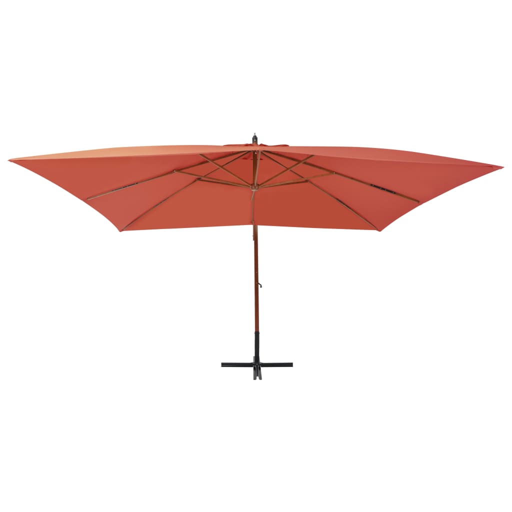 Umbrelă în consolă cu stâlp din lemn, cărămiziu, 400x300 cm