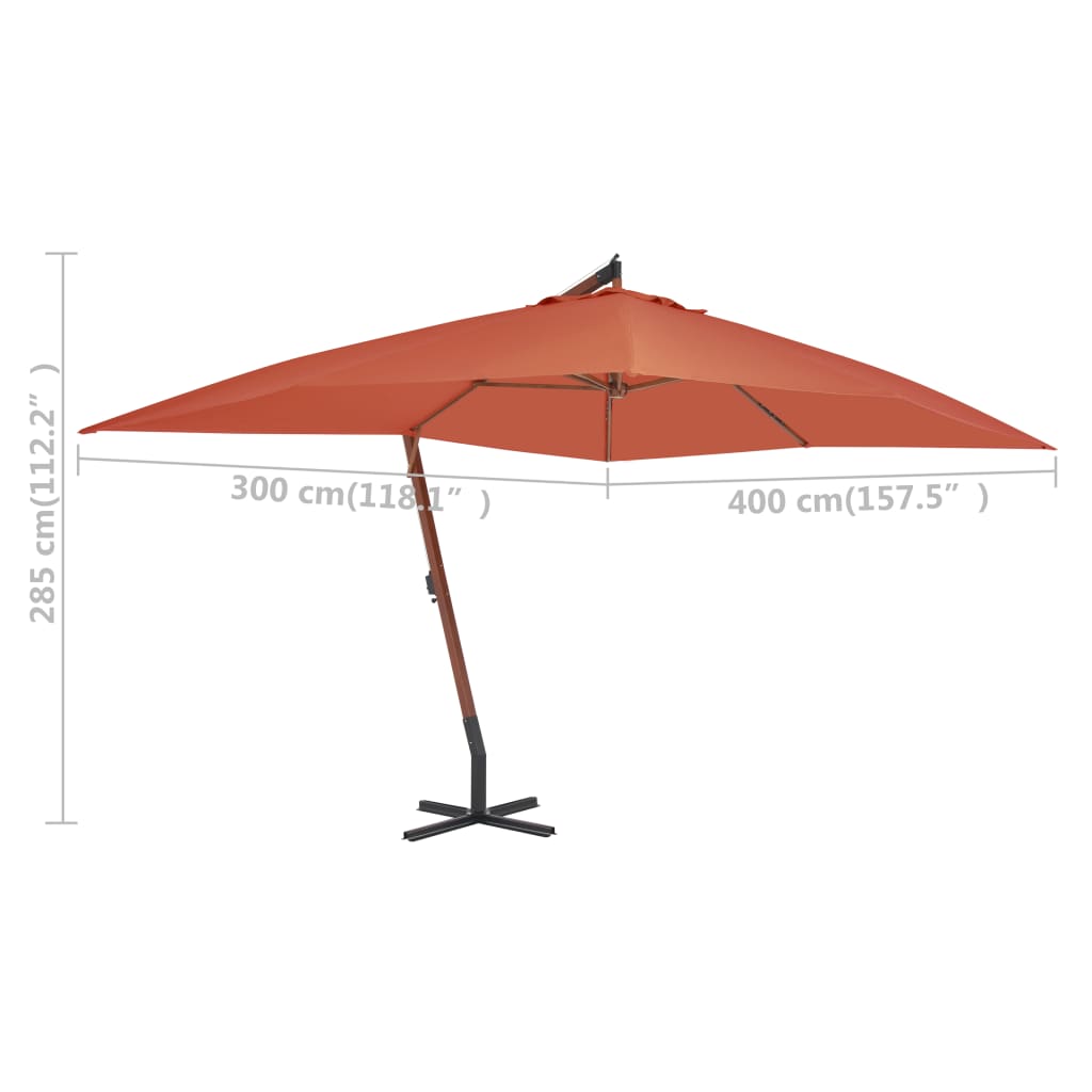 Umbrelă în consolă cu stâlp din lemn, cărămiziu, 400x300 cm