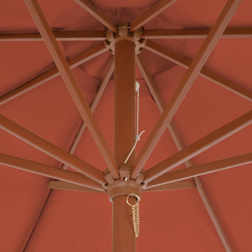 Umbrelă de exterior cu stâlp din lemn, 300 cm, teracotă
