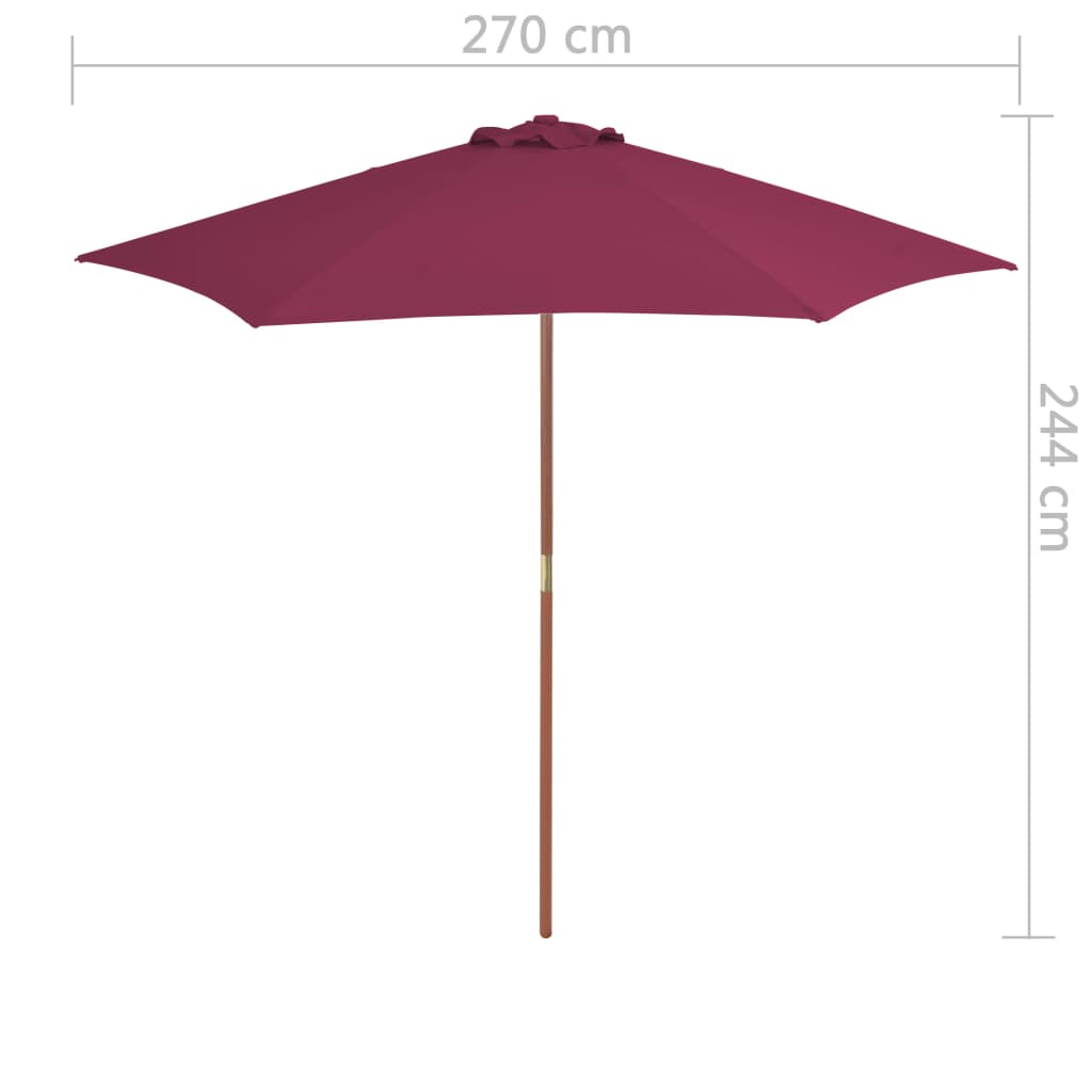 Umbrelă de soare de exterior, stâlp lemn, roșu bordo, 270 cm