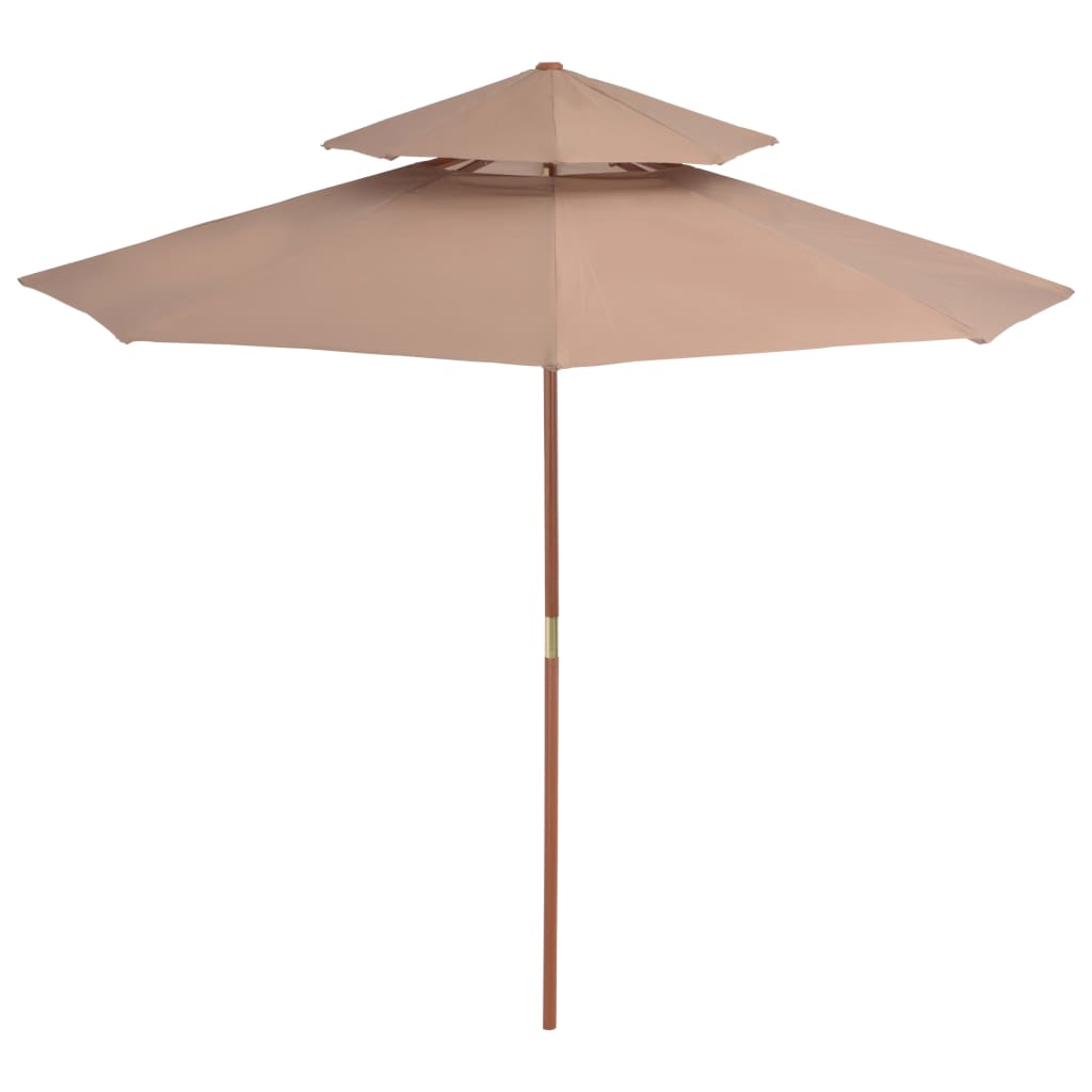 Umbrelă de soare dublă, stâlp din lemn, 270 cm, gri taupe