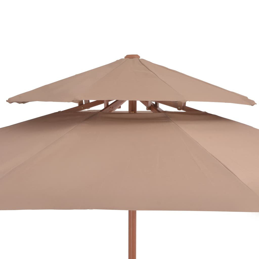 Umbrelă de soare dublă, stâlp din lemn, 270 cm, gri taupe