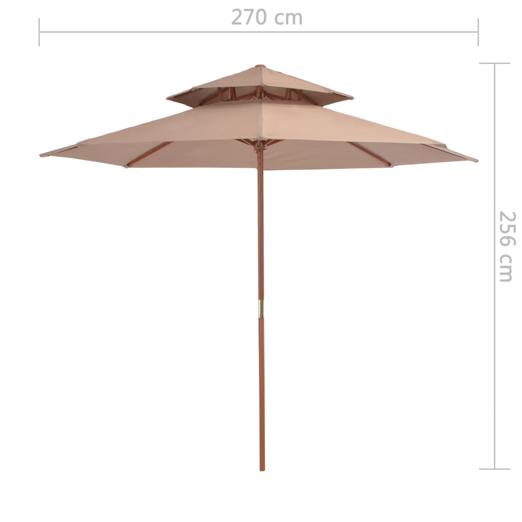 Umbrelă de soare dublă, stâlp din lemn, 270 cm, gri taupe