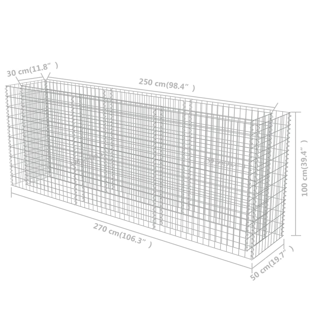 Strat înălțat gabion, 270 x 50 x 100 cm, oțel galvanizat