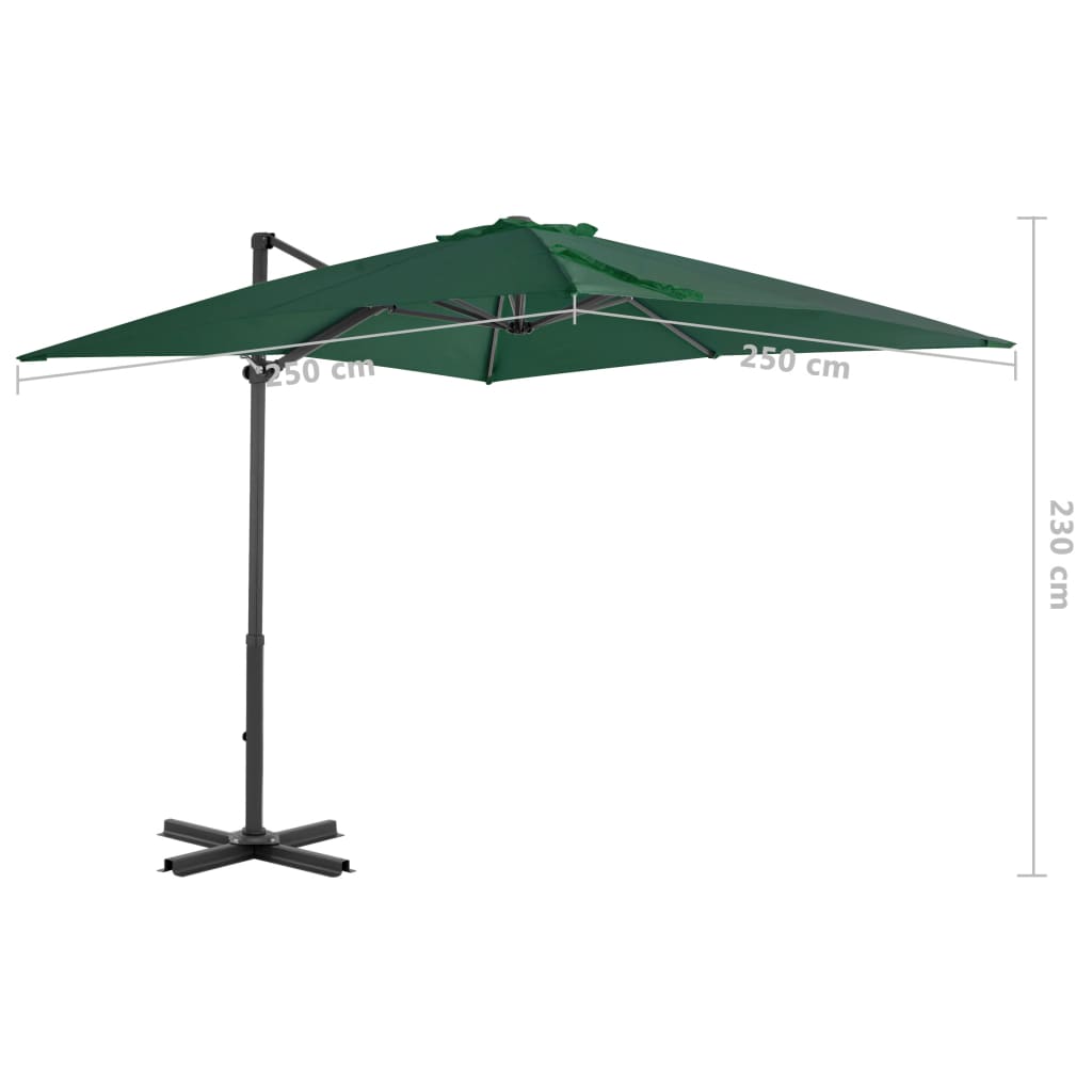 Umbrelă în consolă cu stâlp din aluminiu, verde, 250x250 cm