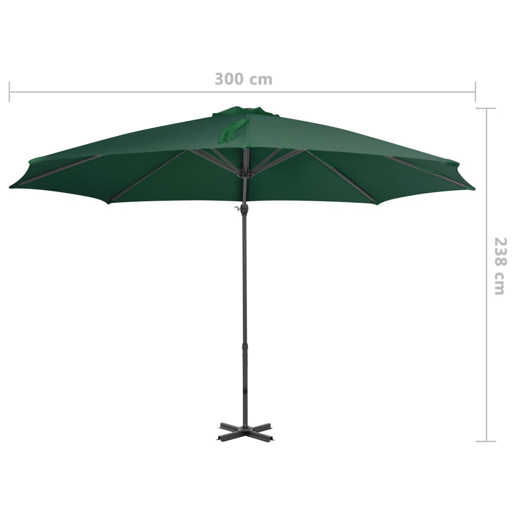 Umbrelă în consolă cu stâlp din aluminiu, verde, 300 cm