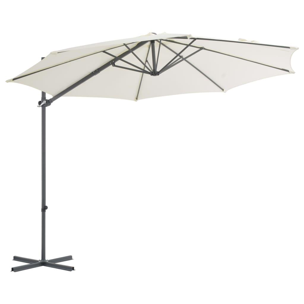 Umbrelă consolă de grădină, stâlp din oțel, nisipiu, 300 cm