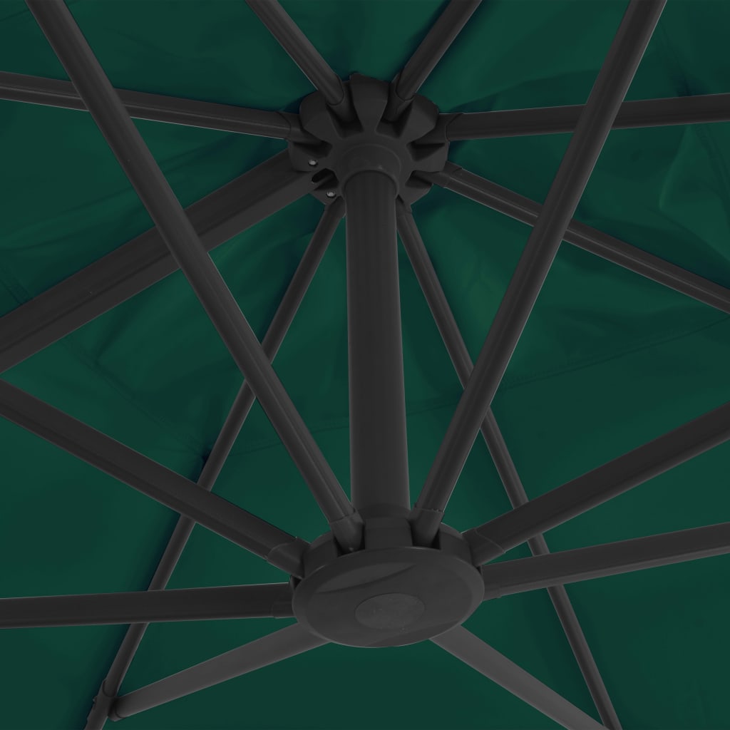 Umbrelă în consolă cu stâlp din aluminiu, verde, 300x300 cm