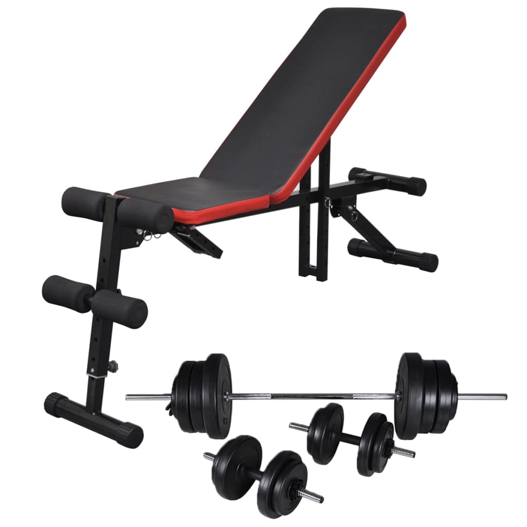 Adjustable bench for abs with 60.5 kg barbell/dumbbell set