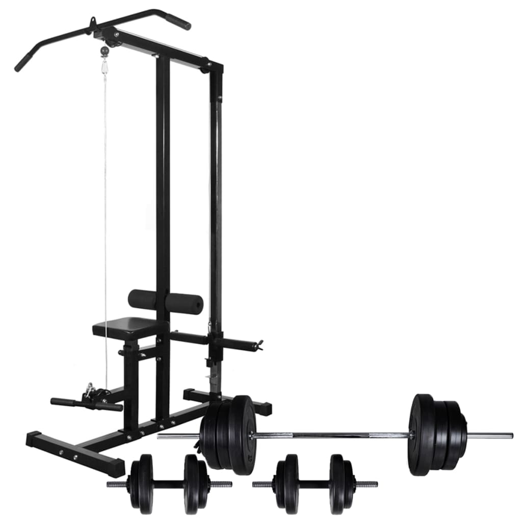 Strength tower with set of barbells and dumbbells 60.5 kg