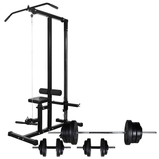 Strength tower with set of barbells and dumbbells 60.5 kg