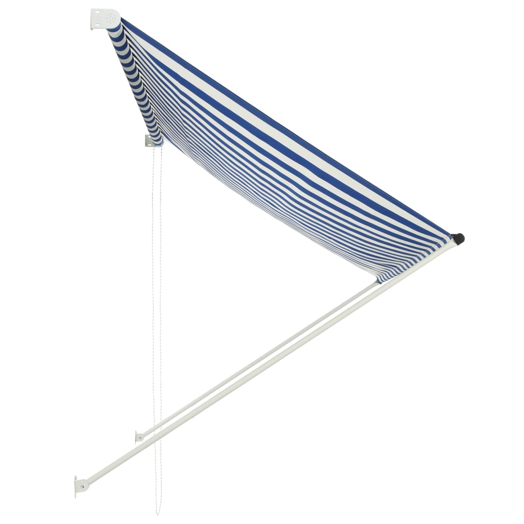 Copertină retractabilă, albastru și alb, 200 x 150 cm