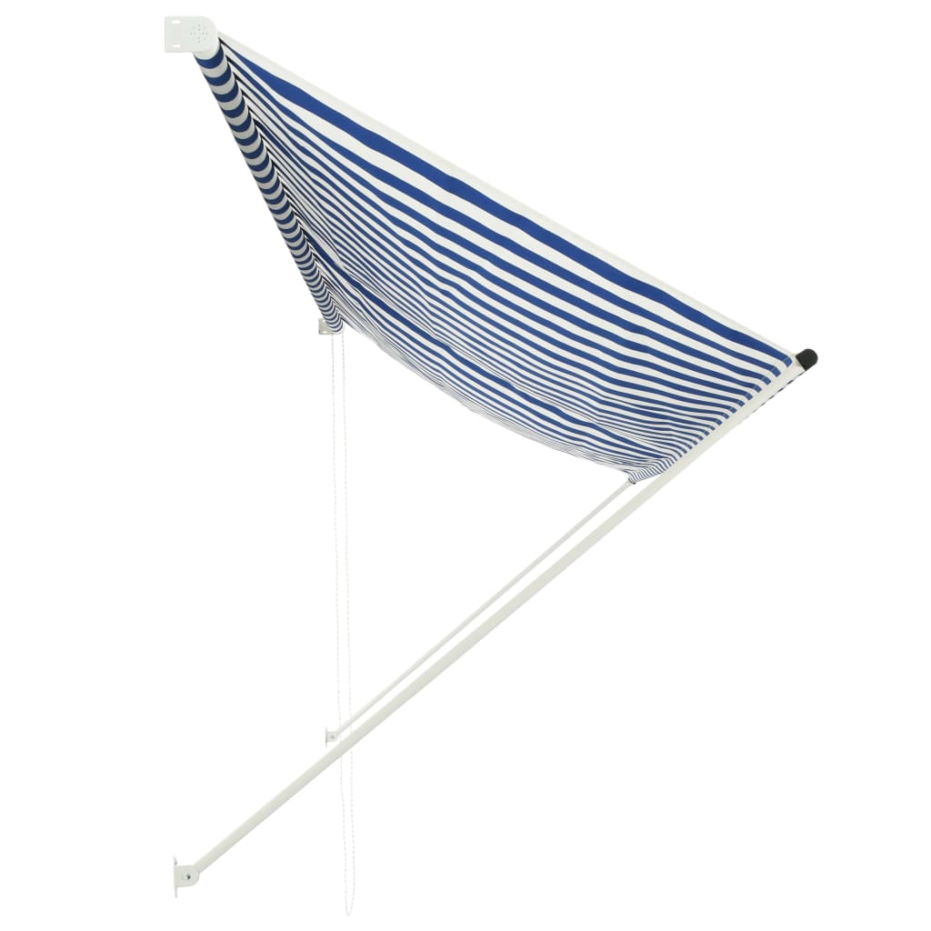 Copertină retractabilă, albastru și alb, 350 x 150 cm