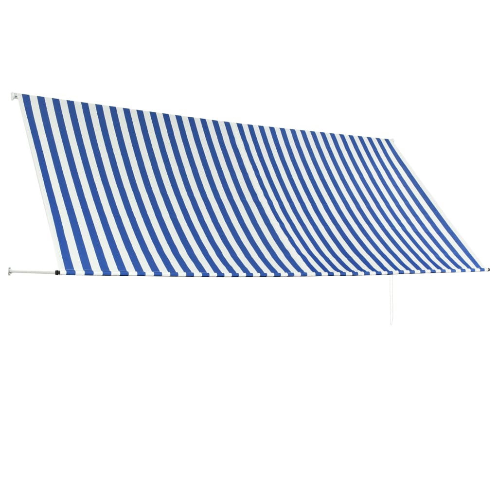 Copertină retractabilă, albastru și alb, 350 x 150 cm