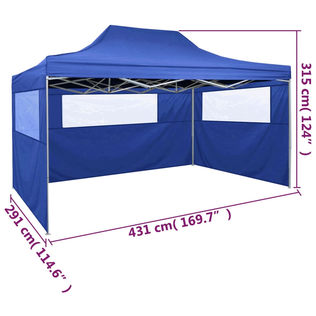 Cort pliabil cu 3 pereți, 3 x 4,5 m, albastru