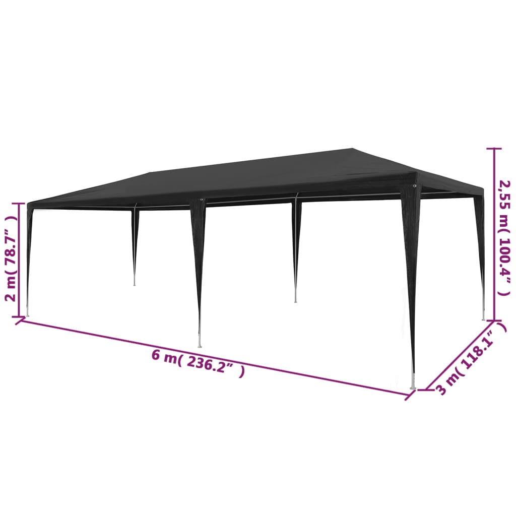 Cort de petrecere, antracit, 3 x 6 m, PE