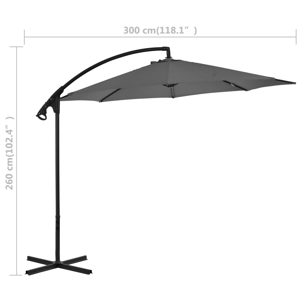 Umbrelă în consolă cu stâlp din oțel, antracit, 300 cm