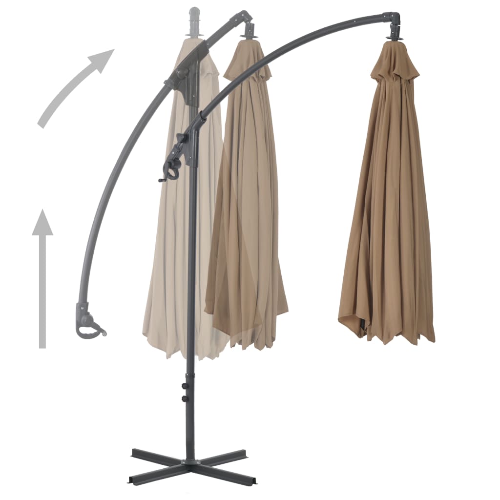 Umbrelă în consolă cu stâlp din oțel, taupe, 300 cm