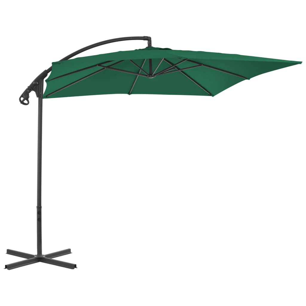 Umbrelă în consolă cu stâlp din oțel, verde, 250x250 cm