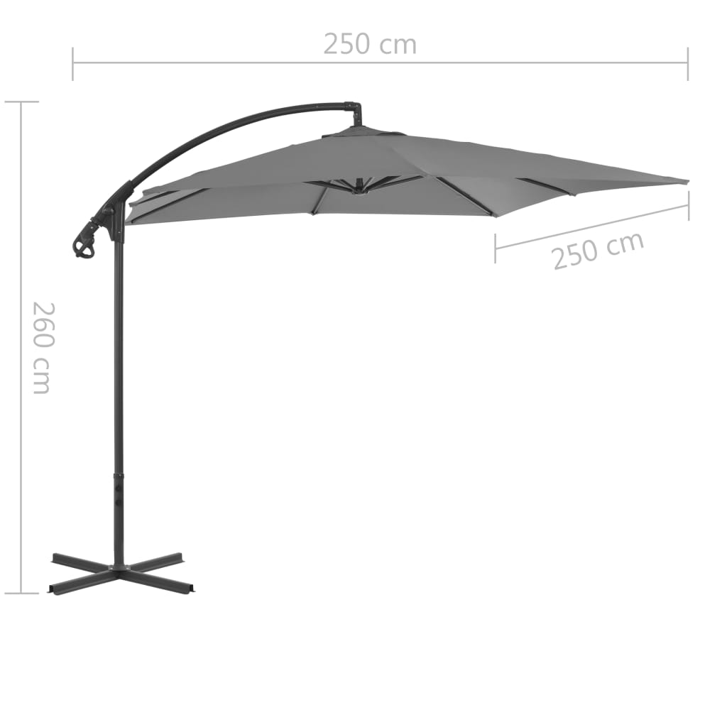 Umbrelă în consolă cu stâlp din oțel, antracit, 250x250 cm