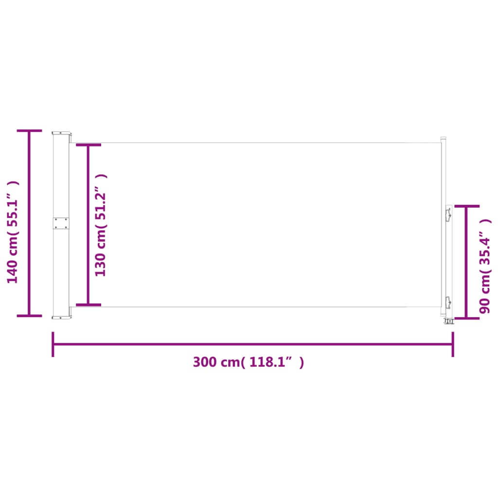 Copertină laterală retractabilă de terasă, gri, 140 x 300 cm