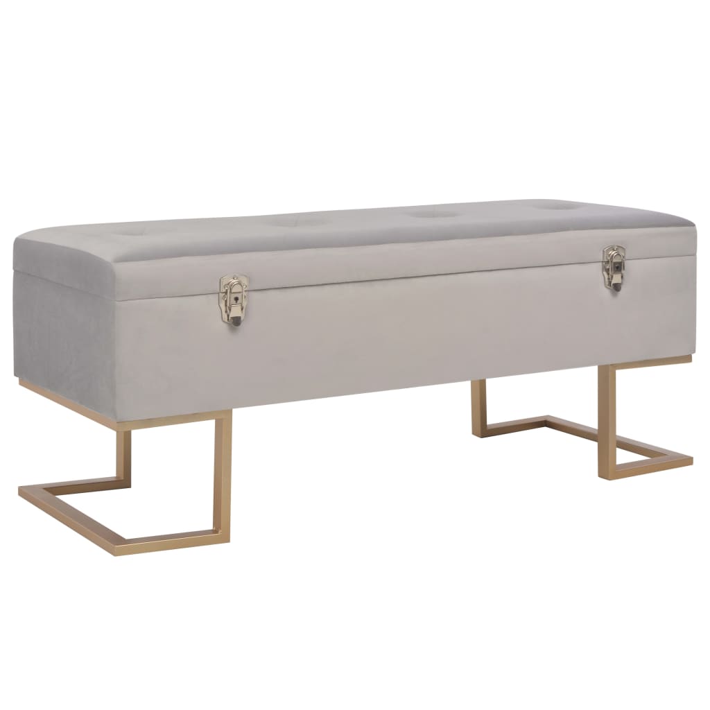 Bench with a gray storage compartment 105 cm velvet