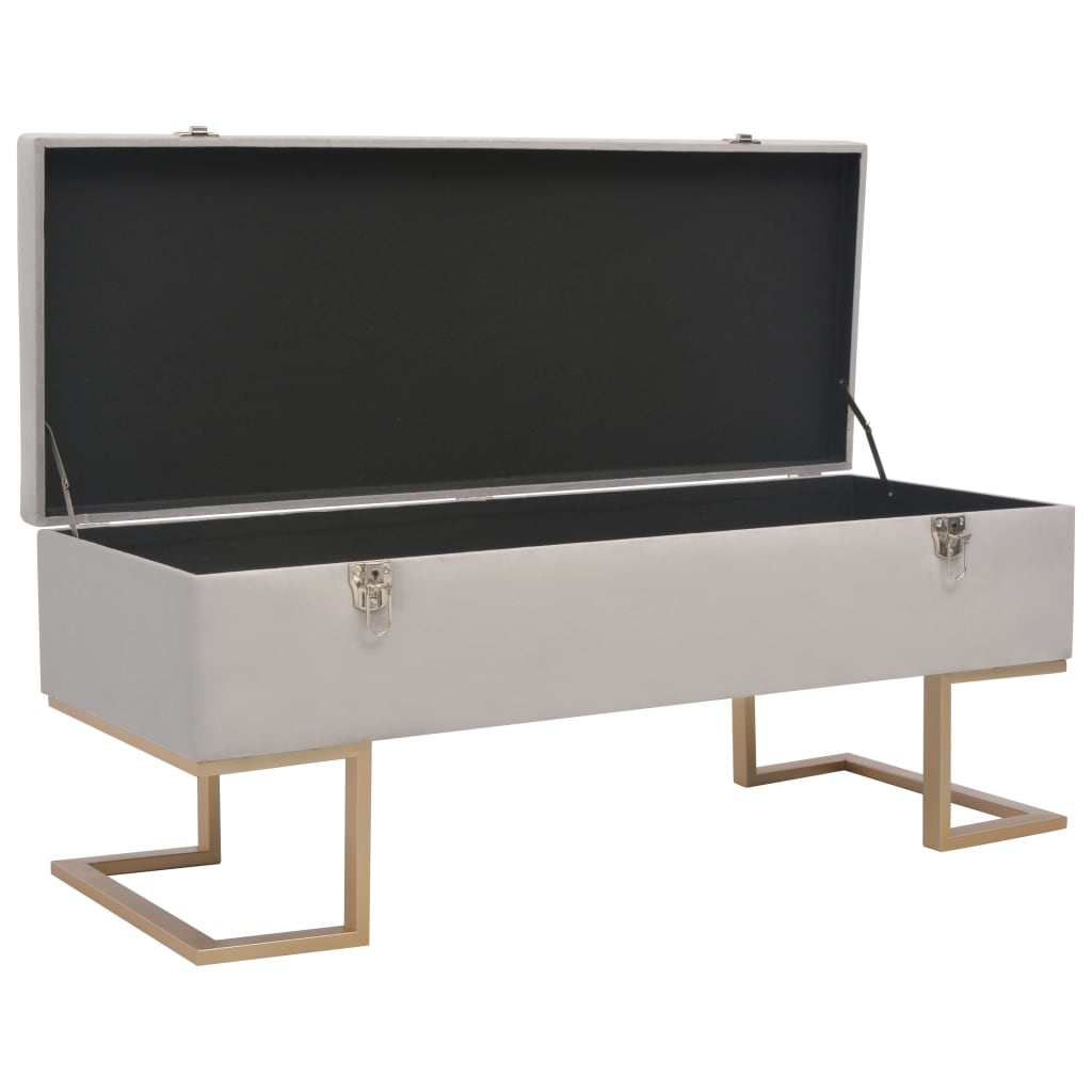 Bench with a gray storage compartment 105 cm velvet
