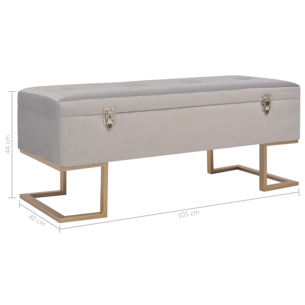 Bench with a gray storage compartment 105 cm velvet