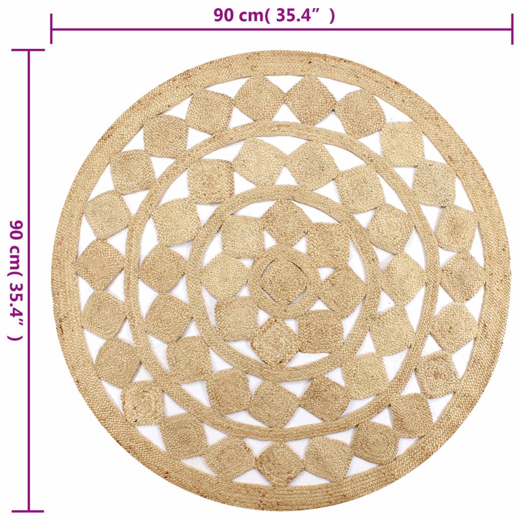 Covor manual din iută împletită, 90 cm